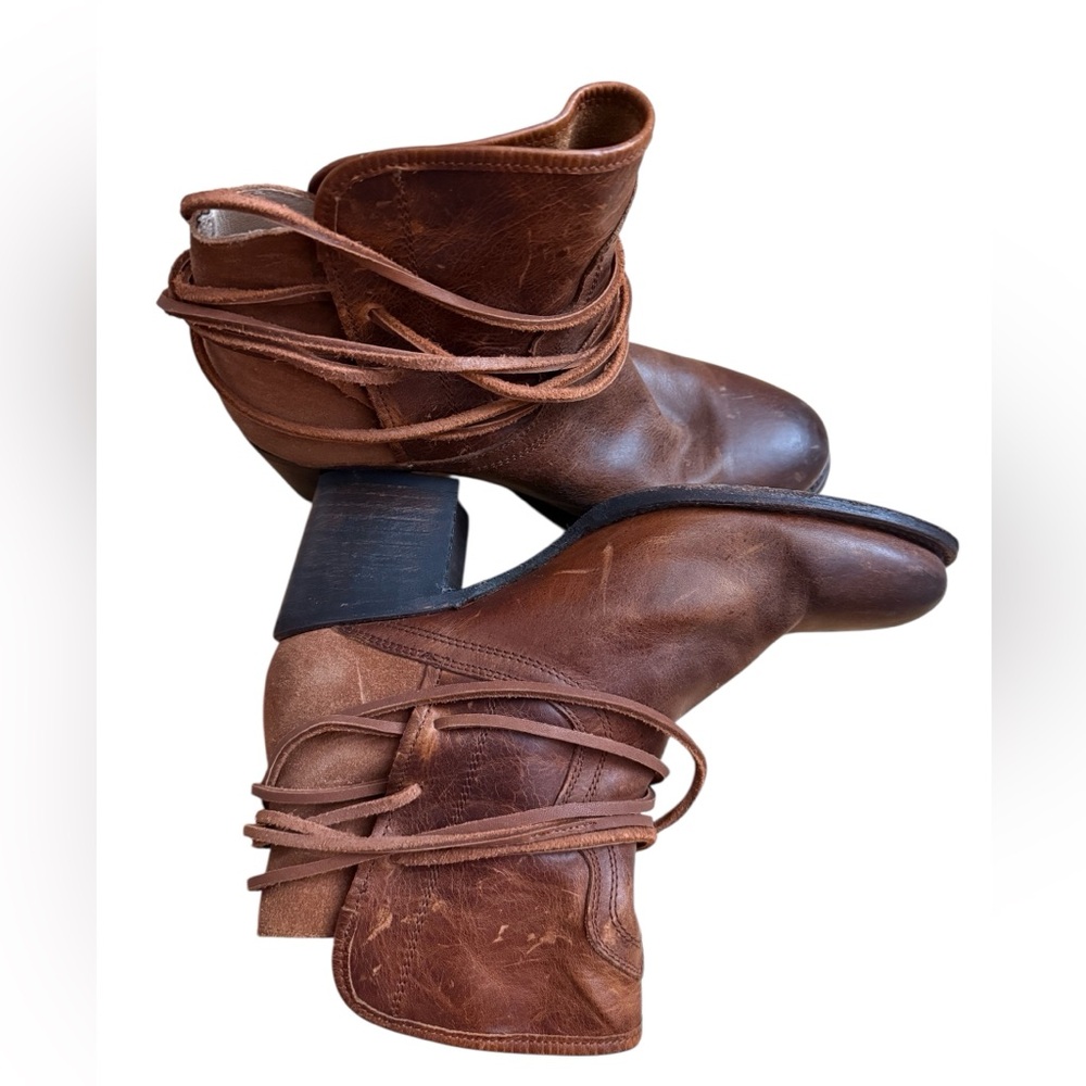 Gently worn Tan Freebird Leather Boots ankle boot..rústic vintage style
